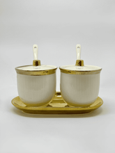 Elegant White and Gold Ceramic Sugar and Milk Pot Set
